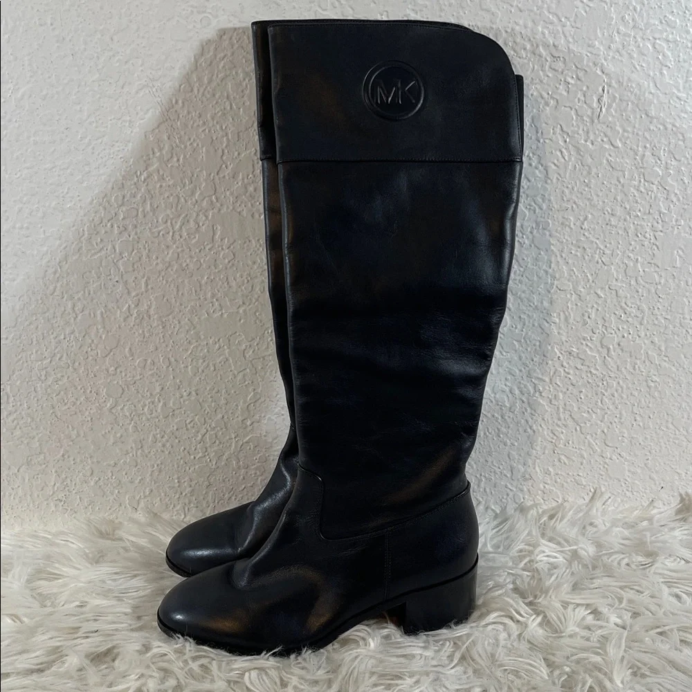 MICHAEL MICHAEL KORS Dylan Black Leather Tall Boots Chunky Heel Size 7.5 - Picture 5 of 12